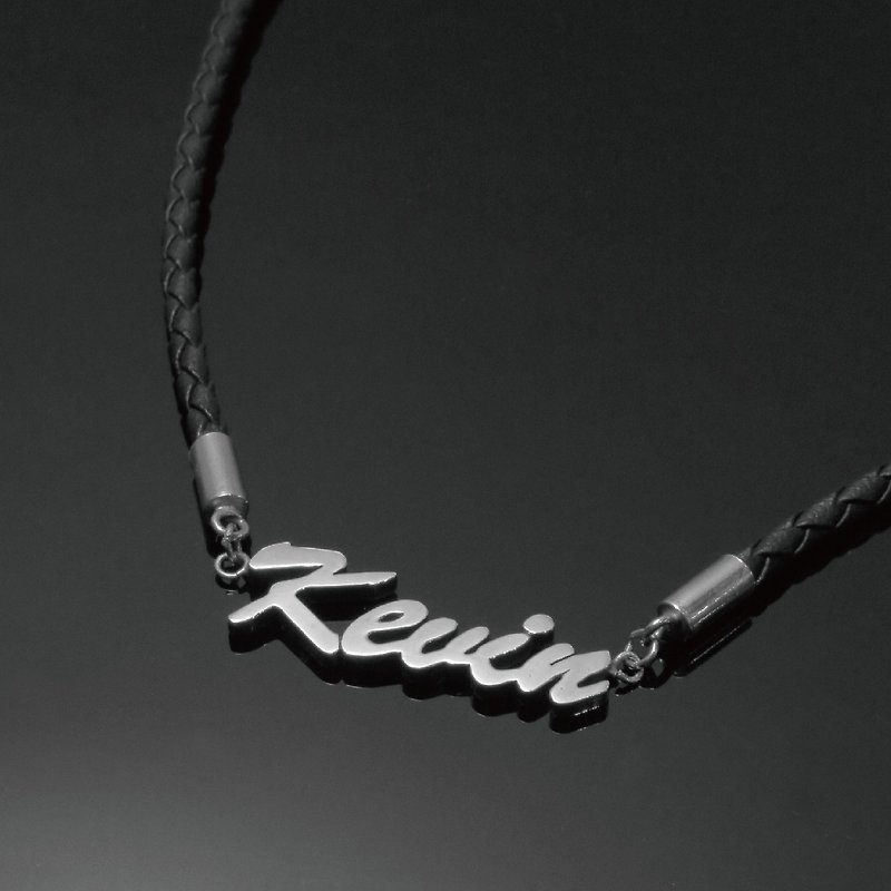 Name Series / Personalized English Name Necklace and Leather Cord / 925 Silver/ Customized - Necklaces - Other Metals Silver