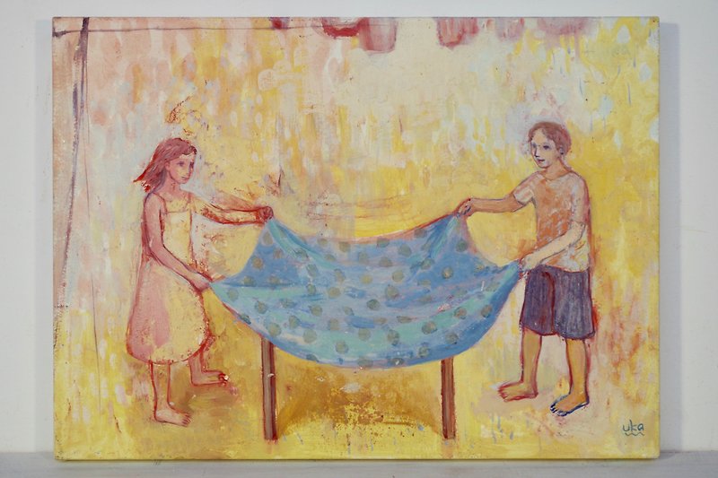 a blue table cloth   original picture - กรอบรูป - ไม้ สีน้ำเงิน