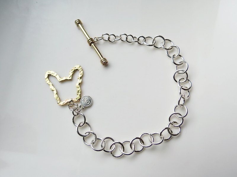 Bulldog (silver brass textured bracelet) - C percent handmade jewelry - สร้อยข้อมือ - เงินแท้ สีเงิน