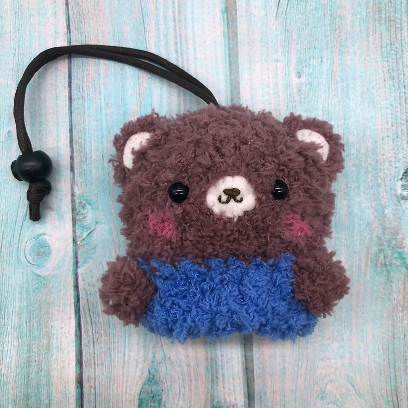Cocoa milk bear four sizes wool knitted key case key storage key case - Keychains - Other Man-Made Fibers Pink