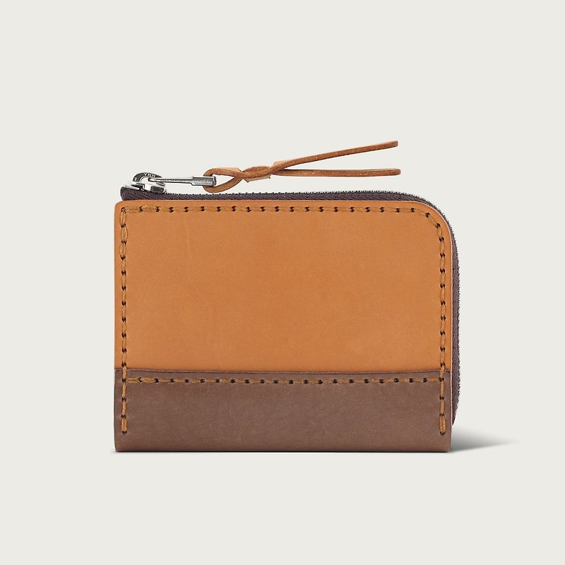 Contrast color zipper clip/coin purse/wallet--camel yellow - กระเป๋าสตางค์ - หนังแท้ สีส้ม