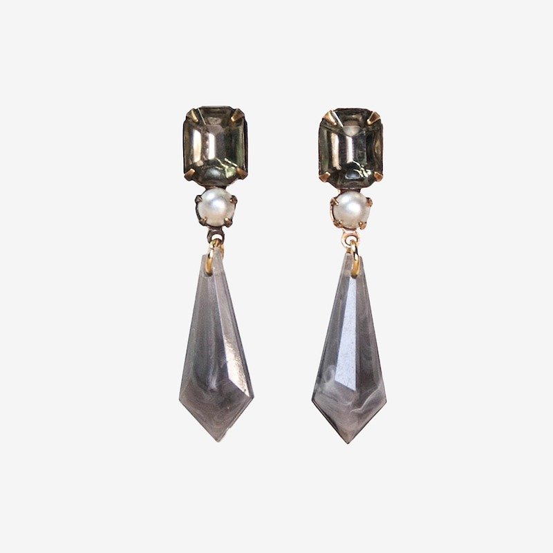 [Indigo] Gray Drops and Pearl Earrings - Earrings & Clip-ons - Other Metals Gray