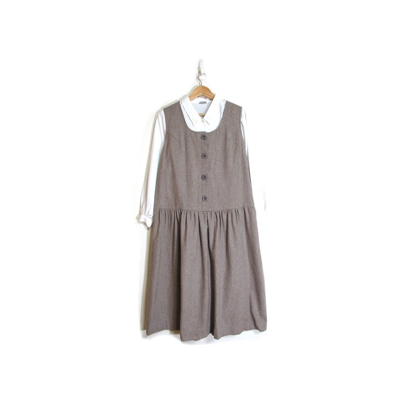 [Vintage] simple egg plant life vest vintage wool skirt dress - ชุดเดรส - วัสดุอื่นๆ สีเทา