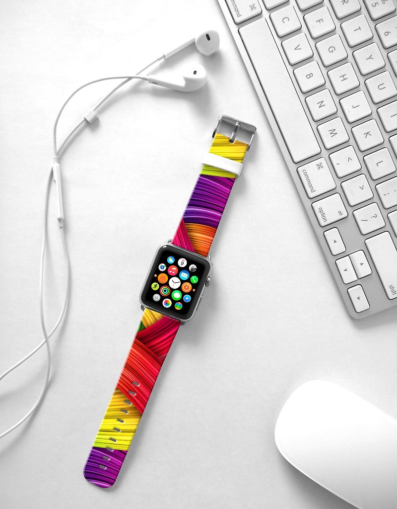 Apple Watch Series 1 , Series 2, Series 3 - Abstract Art pattern colourful brush Watch Strap Band for Apple Watch / Apple Watch Sport - 38 mm / 42 mm avilable - สายนาฬิกา - หนังแท้ 