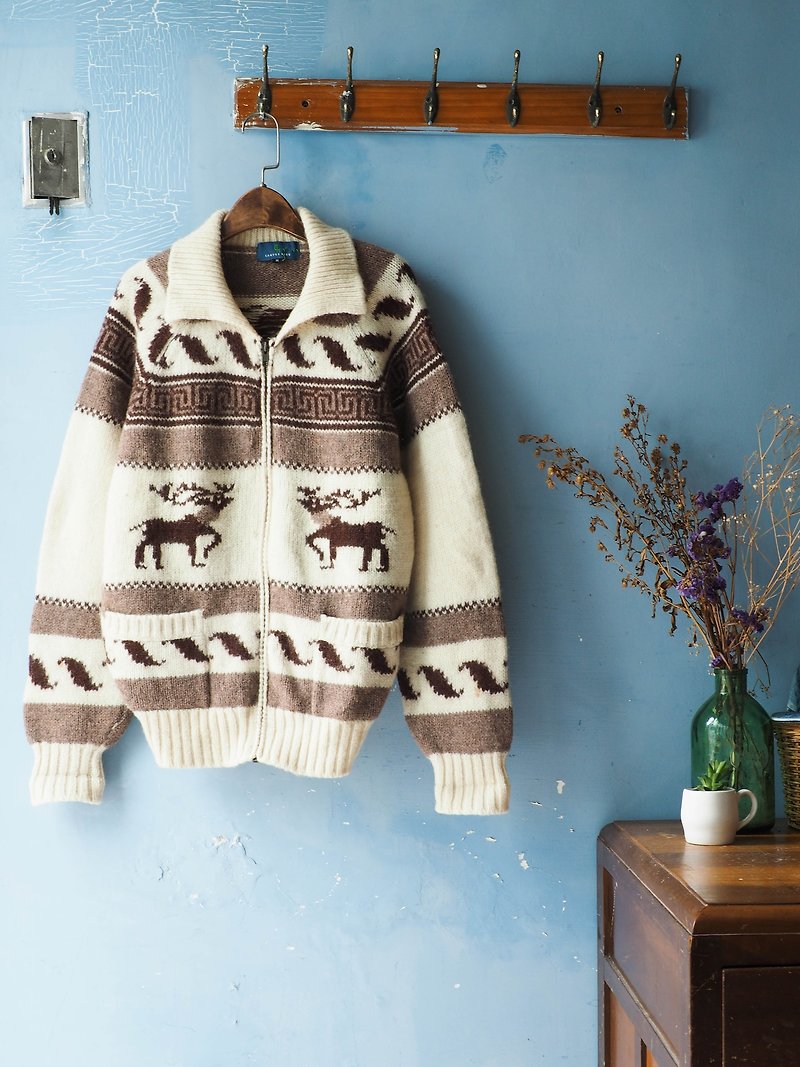 River Hill - Love on the elk winter sleigh Jin Dynasty antique vintage coat zipper turtleneck sweater vintage oversize - Women's Casual & Functional Jackets - Wool Brown