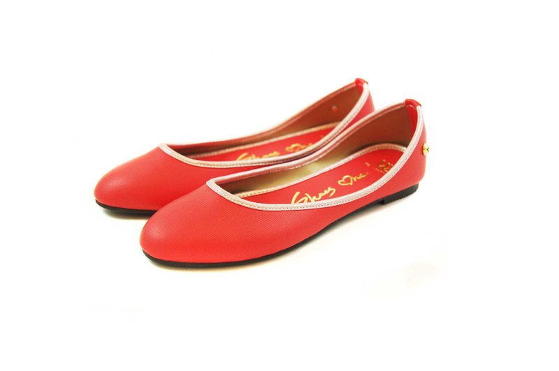 (魅力桃)WL台灣原創設計女鞋(SHOES ONE)微尖楦平底鞋 - Women's Casual Shoes - Other Materials Red