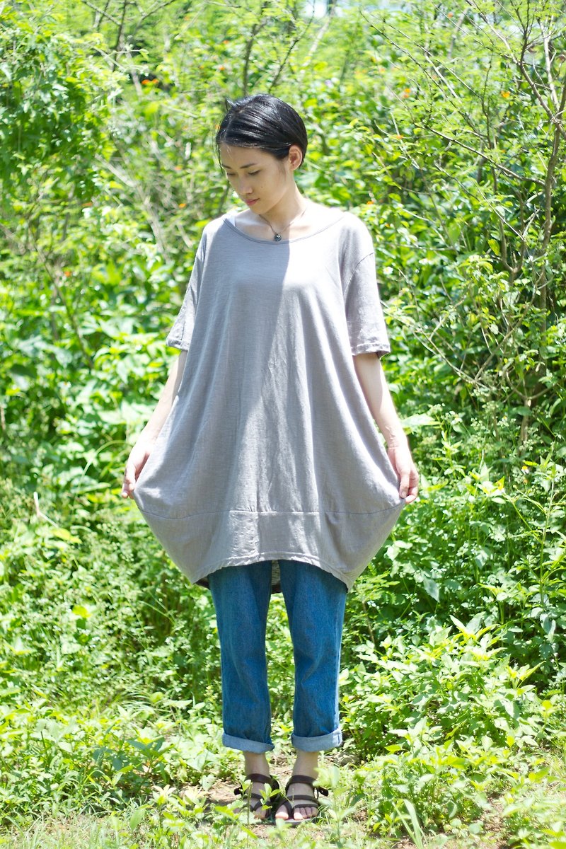 HB curved hem cotton dress shirt (left gray) - One Piece Dresses - Thread Gray