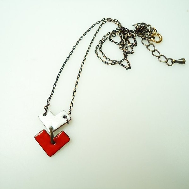 Simple Love Enameling Necklace 簡單愛造型琺瑯項鍊(紅白/藍) - Necklaces - Other Metals Red
