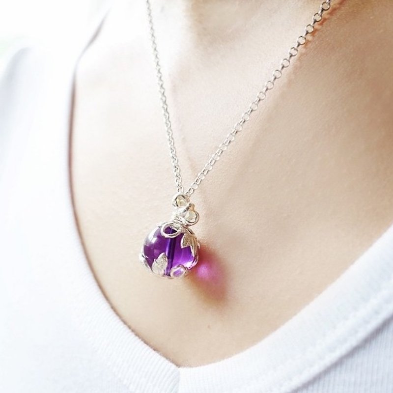<BLOSSOM> Limited Amethyst Silver Floral Pendant - Necklaces - Other Materials Purple