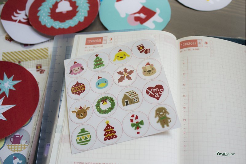 Christmas transparent small round stickers: Christmas party - สติกเกอร์ - กระดาษ 