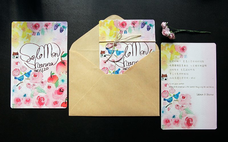 客製化水彩風格喜帖/婚卡（10cm X 15.5cm） - Cards & Postcards - Paper Red