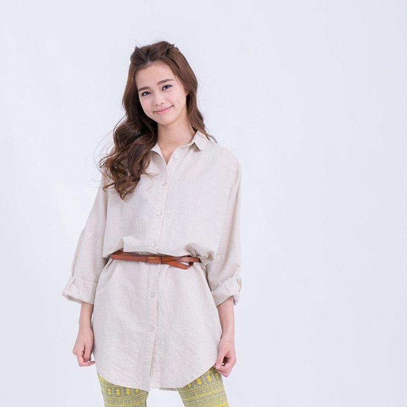 Long sleeve shirts Cherry Fold / primitive hemp - เสื้อผู้หญิง - ผ้าฝ้าย/ผ้าลินิน ขาว