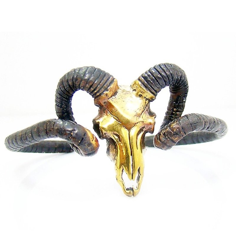 Ram skull bangle in brass ,Rocker jewelry ,Skull jewelry,Biker jewelry - 手鍊/手環 - 其他金屬 