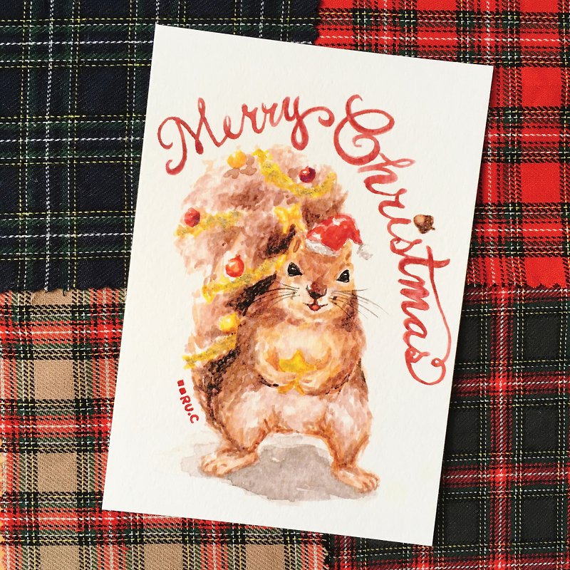 Little Squirrel Christmas Card Postcard - การ์ด/โปสการ์ด - กระดาษ หลากหลายสี