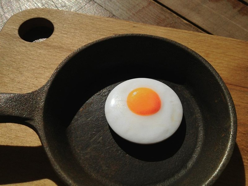 Sunny Side Up Egg  Button - Brooches - Other Metals White