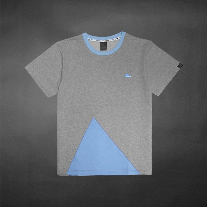"H-ZOO" 不規則な三角形をパッチワーク Ｔシャツ -  グレー x ブルー - Tシャツ - その他の素材 ブルー
