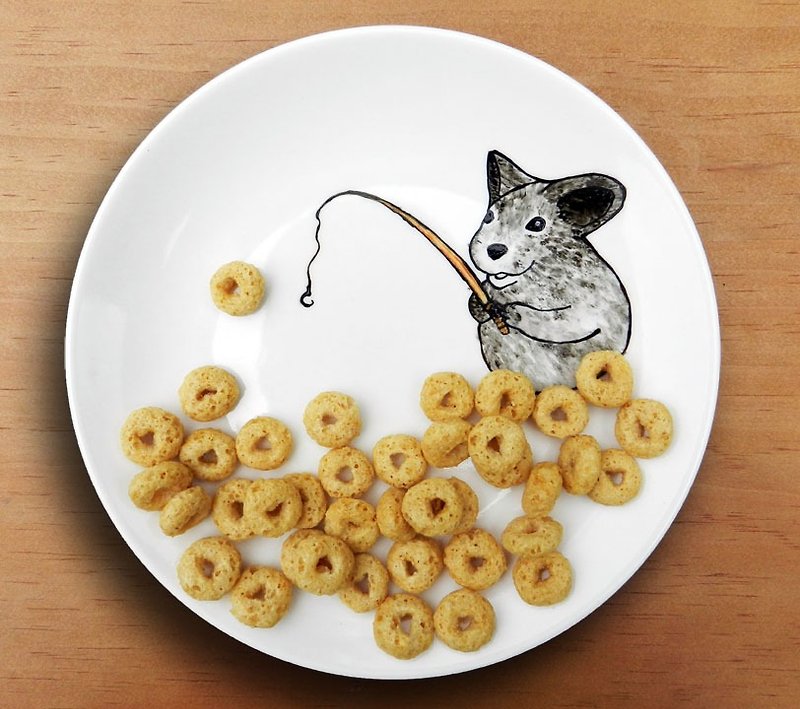 森林小夥伴系列 hamster 鼠太公釣魚 點心盤-中18cm - 盤子/餐盤 - 其他材質 橘色