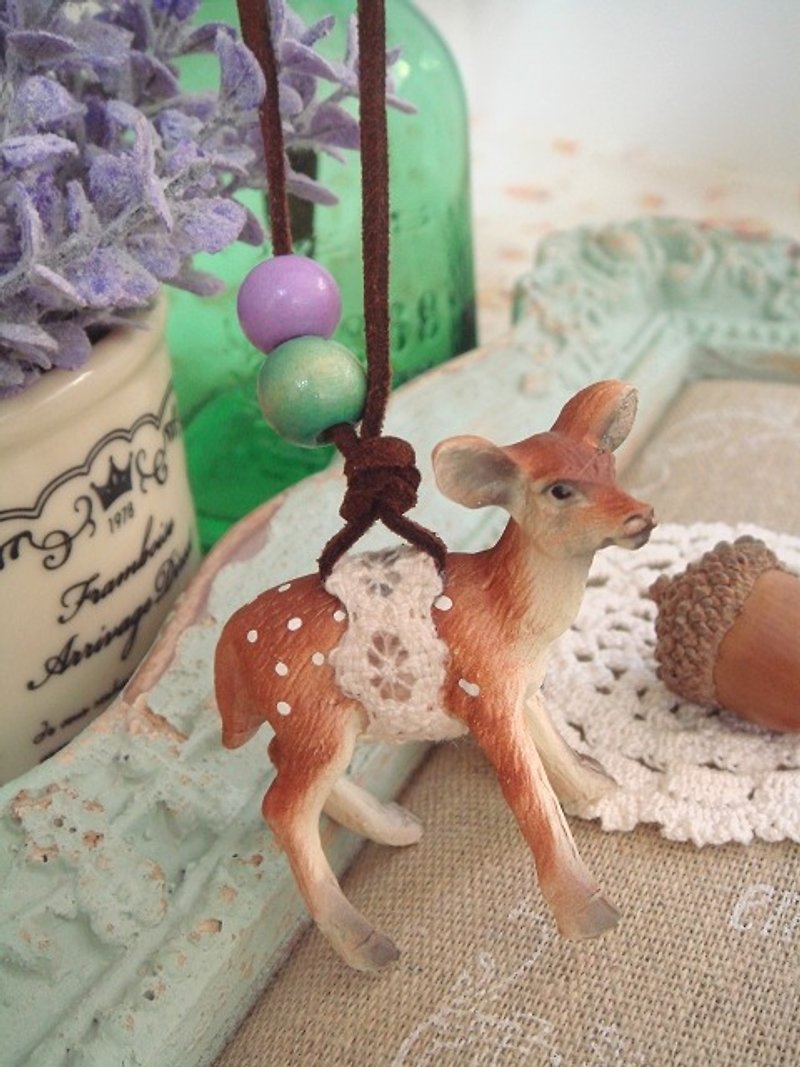 Garohands Dream Forest Day Miscellaneous Cute Fawn Bambi Hand Feeling Medium Long Chain*Purple & Green A247 Forest Series Gift - สร้อยคอ - วัสดุอื่นๆ 