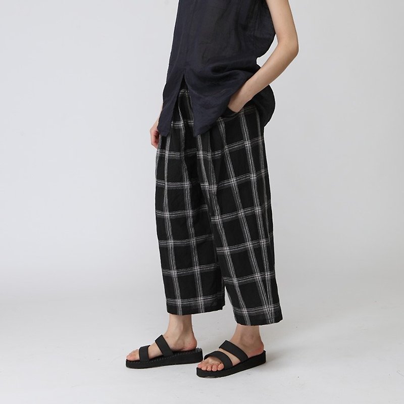BUFU hand woven linen seven points wide leg pants  P150402 - กางเกงขายาว - ผ้าฝ้าย/ผ้าลินิน สีนำ้ตาล