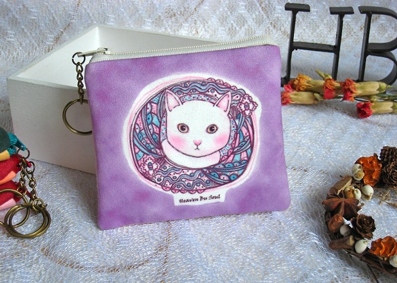 <秘境之生>貓的好奇心 小 零錢包 票卡 插畫 動物 - 零錢包/小錢包 - 其他材質 紫色