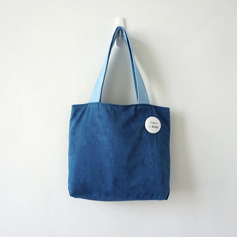 S.A x Liberté 藍染自由素色手提包/午餐袋 - 手袋/手提袋 - 棉．麻 藍色