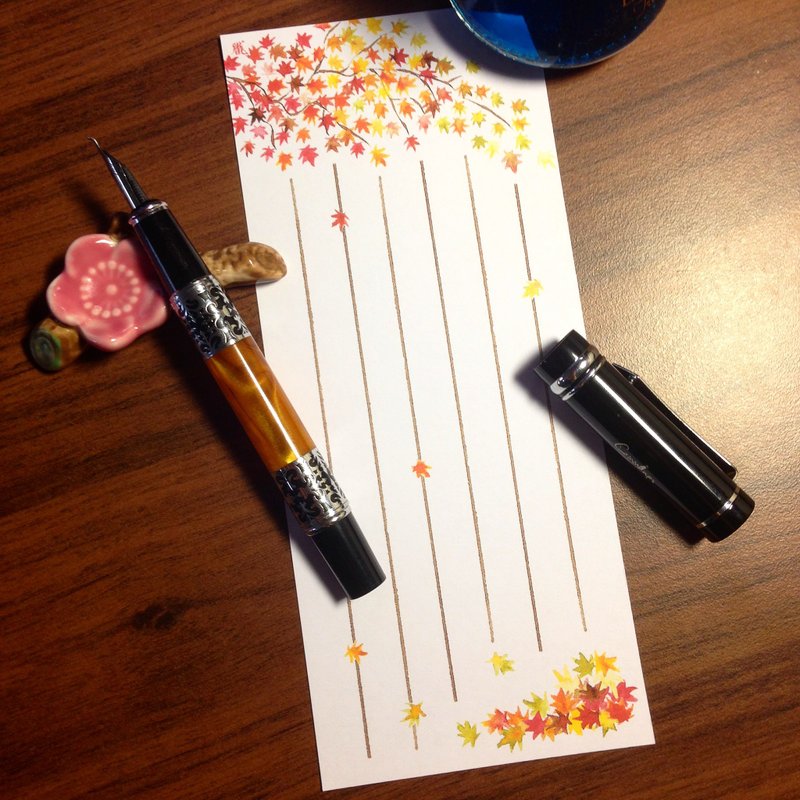 一筆箋~墨水染畫-落楓-(一包30張入) - 便條紙/便利貼 - 紙 橘色