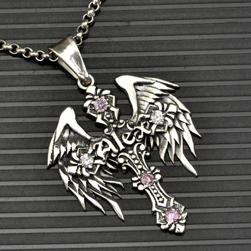 Customized .925 Sterling Silver Jewelry PS00027-Angel Wings + Word Frame Pendant - สร้อยคอ - โลหะ 