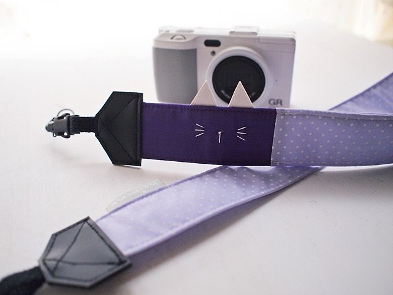 hairmo. White Squint Cat Double Back Camera Strap-Purple + Lilac Dot (General) - Cameras - Paper Purple