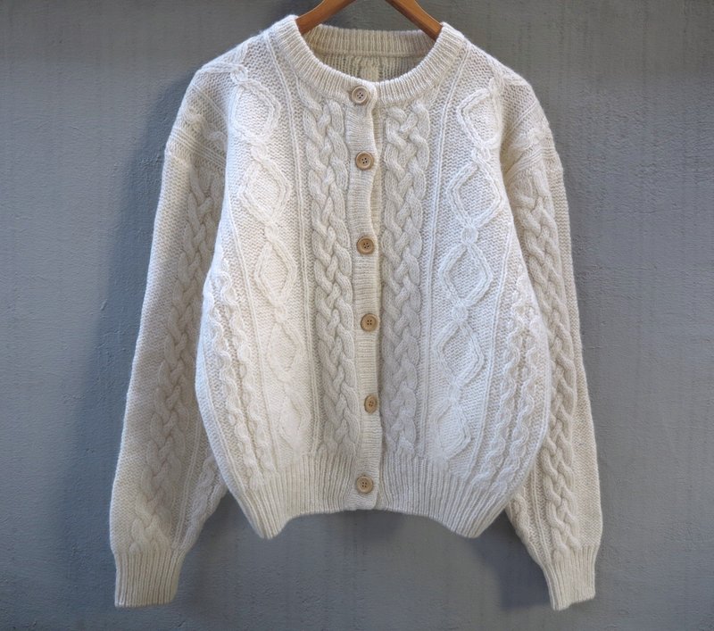 FOAK古著 羊毛麻花外套 - Women's Sweaters - Other Materials White