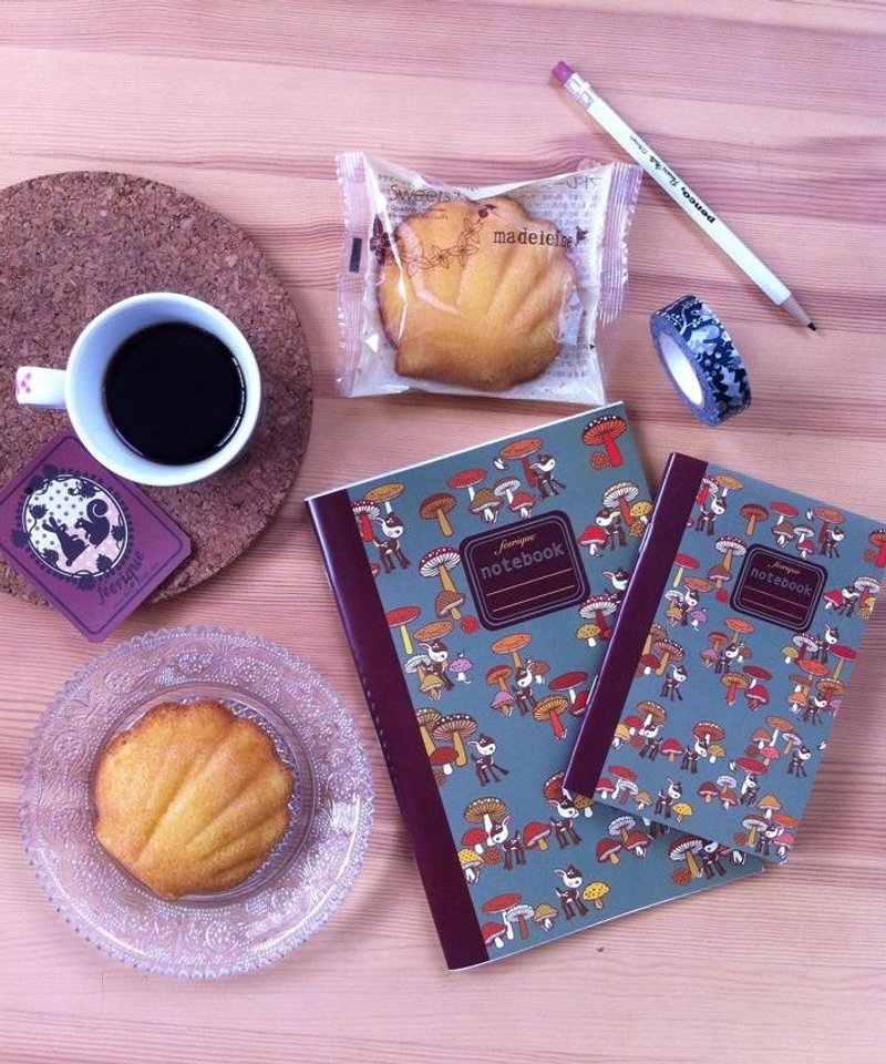 Book notes striped little deer in the woods mushrooms are A5 and A6. - 筆記本/手帳 - 紙 綠色