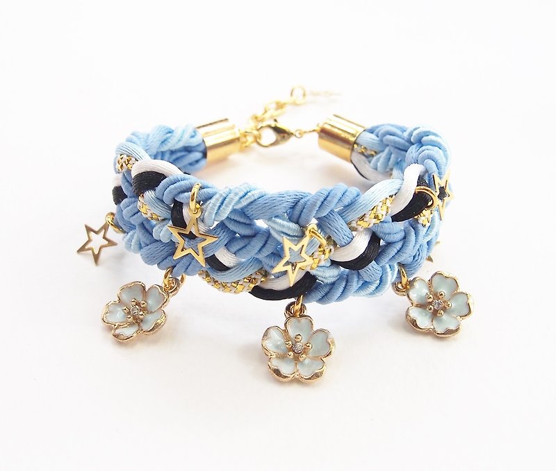 Blue flower braided bracelet - Bracelets - Other Materials Blue
