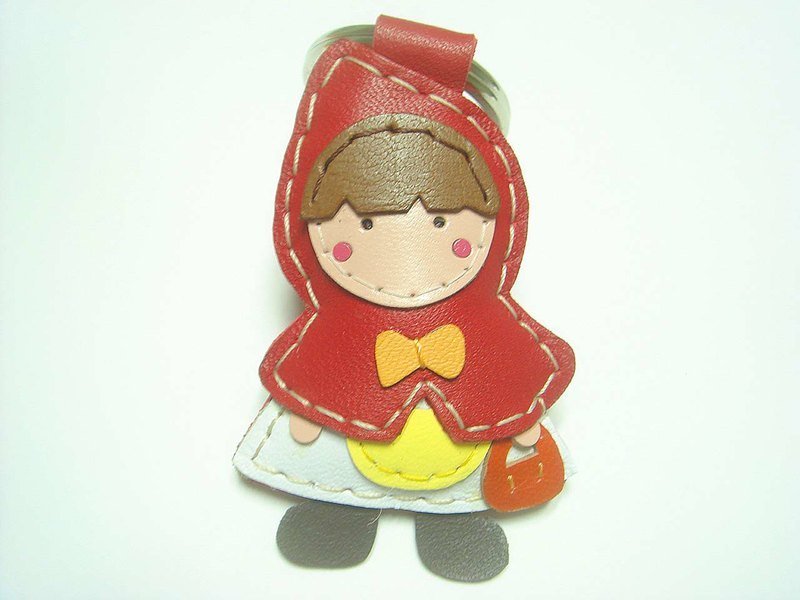 { Leatherprince 手工皮革 } 台灣MIT 紅色 可愛 小紅帽 純手工縫製 皮革 鑰匙圈 / Red Riding Hood leather keychain ( Red ) - พวงกุญแจ - หนังแท้ 