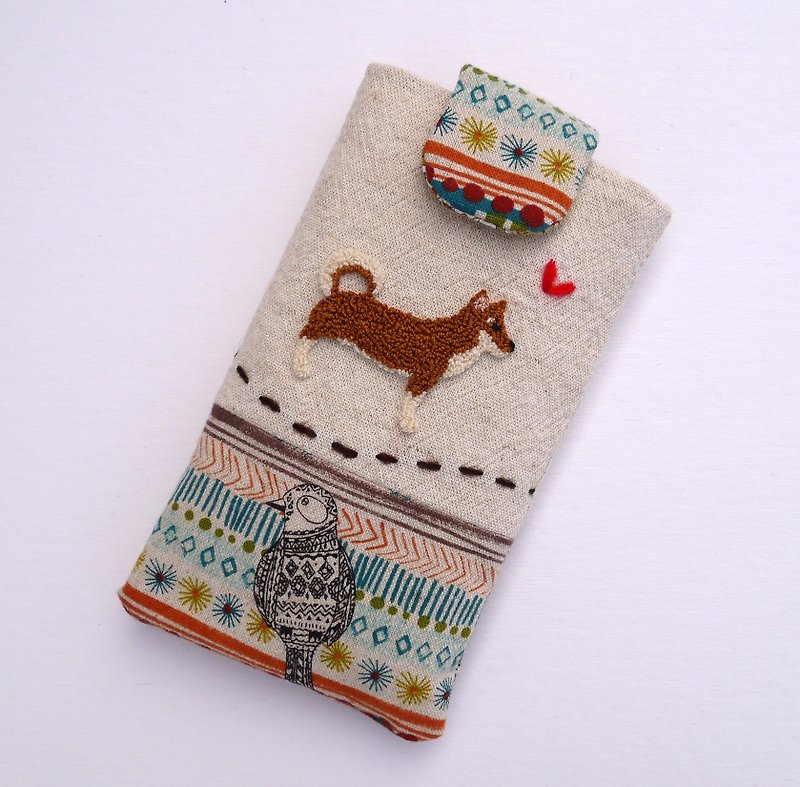 Shiba Inu embroidered cell phone pocket (M) - Other - Other Materials 