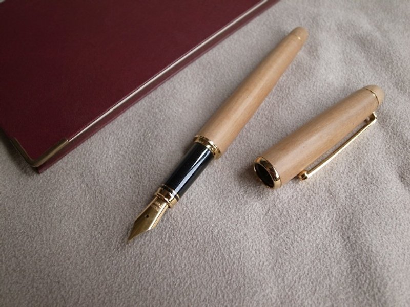 印度老山檀香筆【萬寶龍型鋼筆】精緻皮質筆盒禮物包裝 - 鋼筆 - 木頭 咖啡色