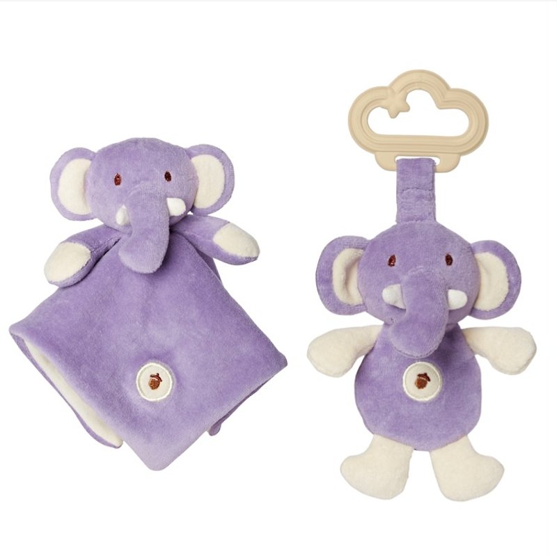 美國MyNatural天然粉紫色系安撫舒緩玩具組 - 彌月禮盒 - 棉．麻 紫色
