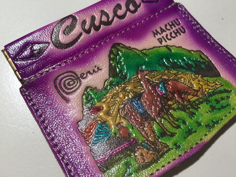 Colorful Peruvian shrapnel change/pocket-purple - กระเป๋าใส่เหรียญ - หนังแท้ สีม่วง