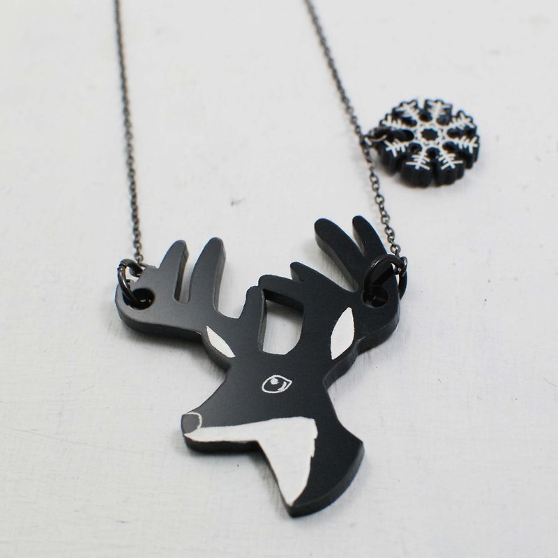 Simple Elk Minimalist Snowflake/Short Necklace - สร้อยคอ - อะคริลิค สีดำ