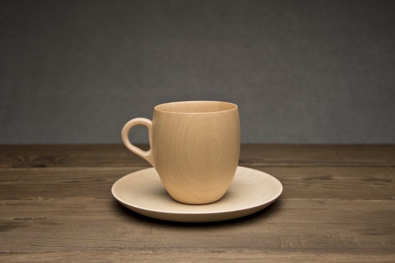 高橋工藝 椴木馬克杯盤組 馬克杯 + 茶碟  Cara Mug Cup+Cara Saucer - 咖啡杯/馬克杯 - 木頭 卡其色