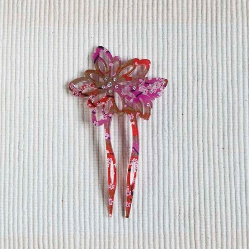 Golden cherry tree, basket empty flower butterfly, hairpin, hairpin-red - Hair Accessories - Acrylic Red