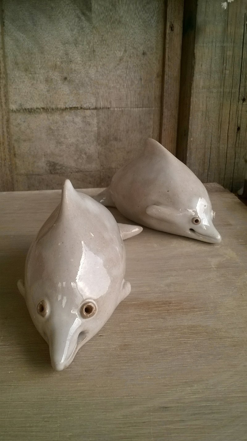 歡樂動物。中華白海豚-可愛療癒小陶偶(單隻) - 花瓶/花器 - 其他材質 白色