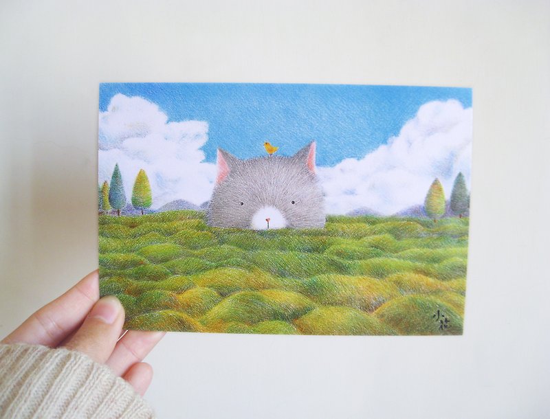かわいい動物のイラストカードのはがき（プレーリー猫） - カード・はがき - 紙 グリーン