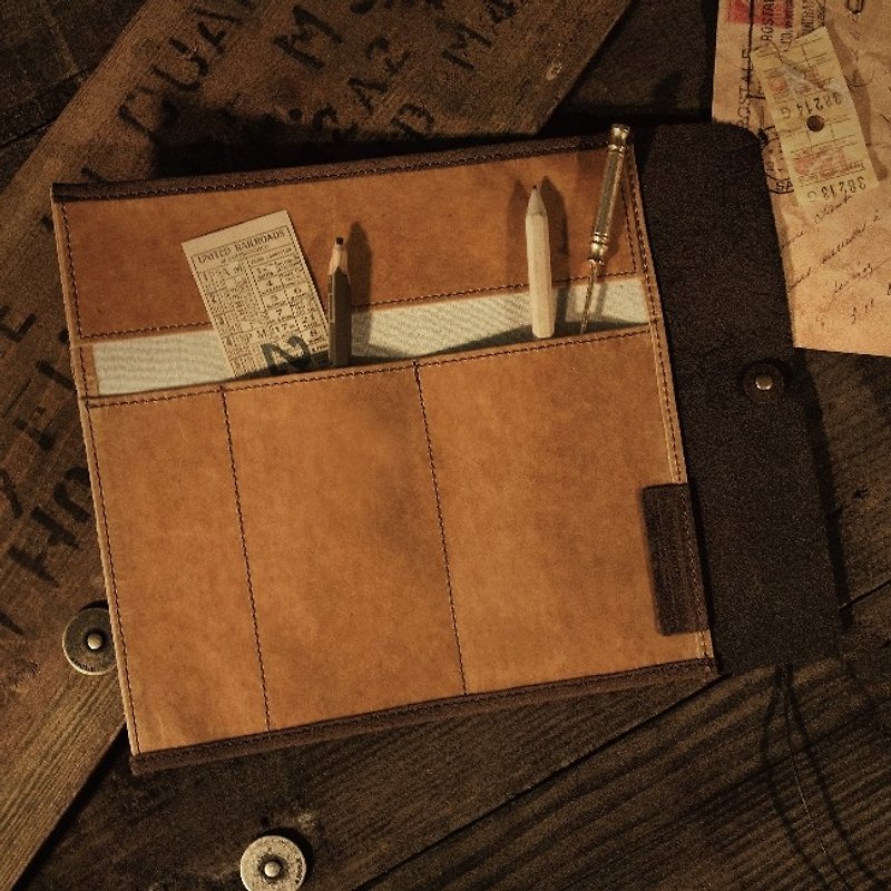 蠟紋布仿古皮革-工業捲式筆袋 - 筆盒/筆袋 - 其他材質 咖啡色