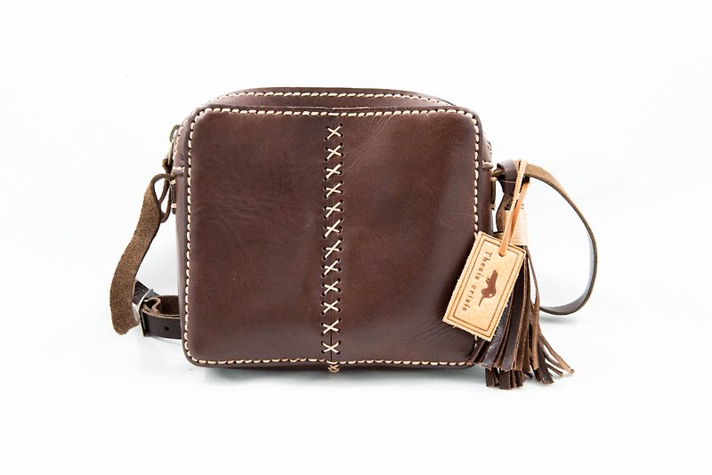 Leather Shoulder Bag - Messenger Bags & Sling Bags - Genuine Leather Brown