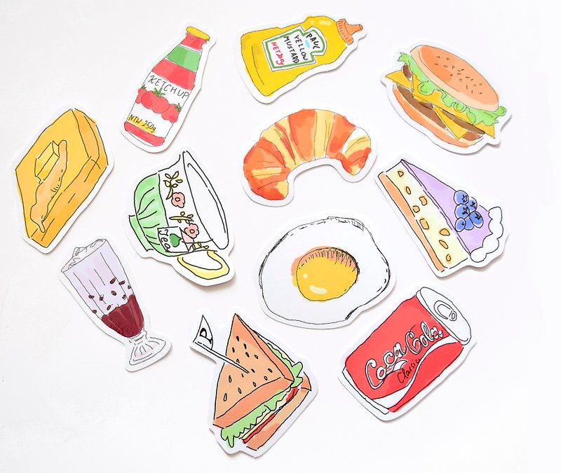Journal stickers / Food stickers / Middle size / 11 in a set - สติกเกอร์ - กระดาษ ขาว