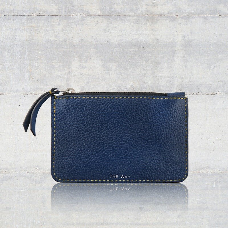 -The Way- small admission package ─ embossed leather (Navy) - กระเป๋าใส่เหรียญ - หนังแท้ สีน้ำเงิน
