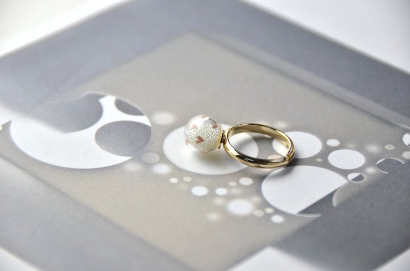 TESORO - Valentines Edition - Tiny hearts pink polka dots glass bubble ring - General Rings - Glass Pink