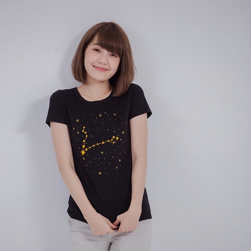 Twelve Constellations Star sign peach cotton Tshirt - Women's T-Shirts - Cotton & Hemp Black