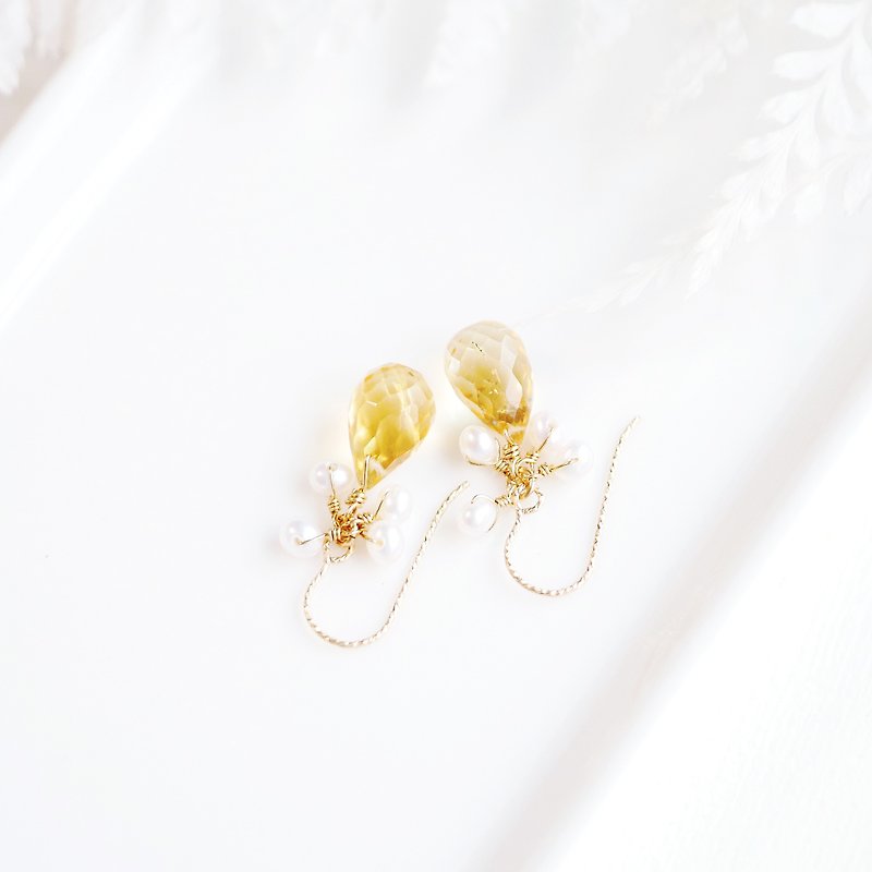 頂級透亮黃水晶水晶 - 耳環/耳夾 - 水晶 黃色