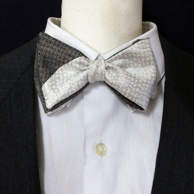 Elegant silver gray and white bowtie  -  double sided available - Bow Ties & Ascots - Other Materials Gray
