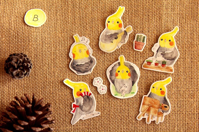 Native species cockatiels group painted waterproof stickers / B - Stickers - Other Materials 